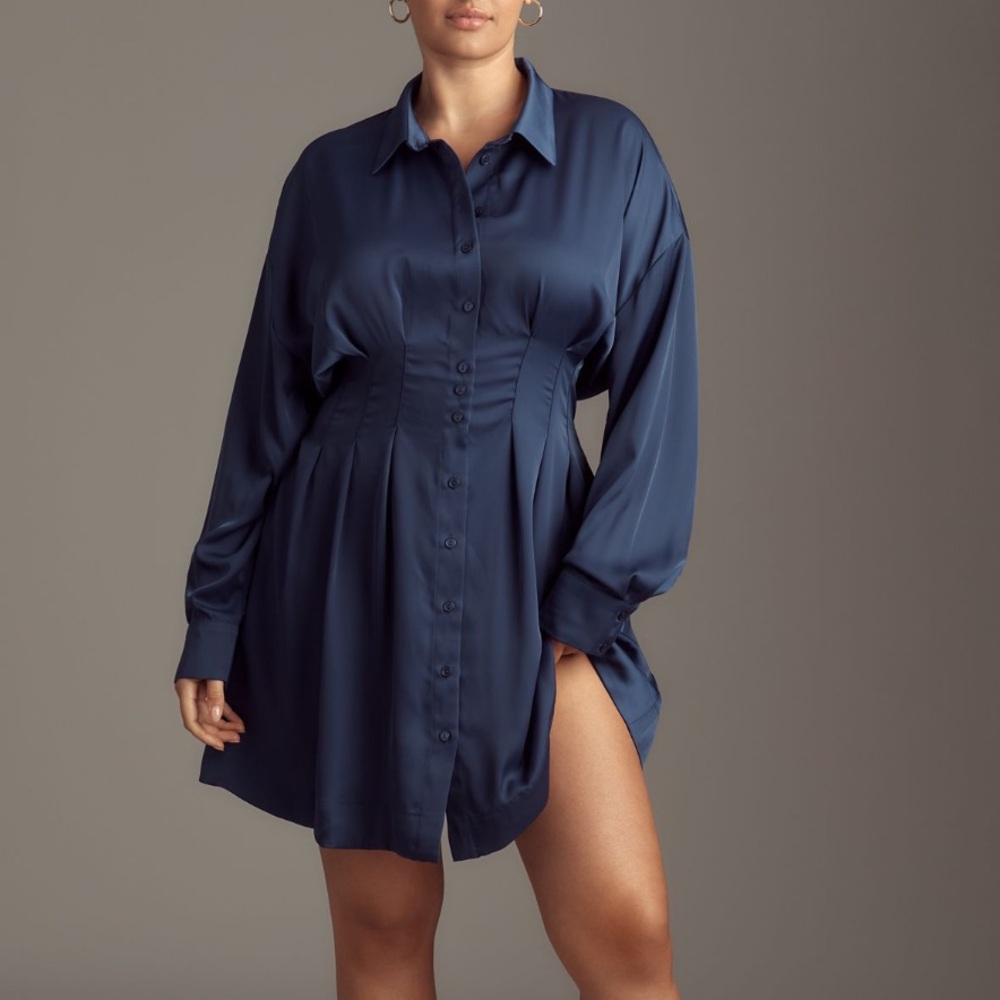 Anthropologie long sleeve satin mini shirt Dress NWT